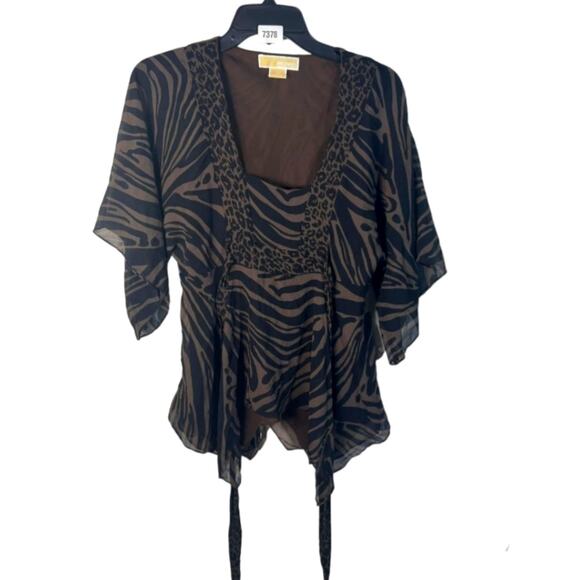 MICHAEL Michael kors 100% Silk Sheer Blouse Top Zebra Print Women's Size M - Picture 1 of 5